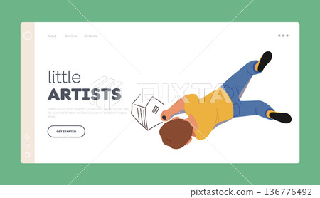 Little Artists Landing Page Template. Little Boy with Pencil Enjoy Drawing. Kid Painting, Baby Character Create Pictures Little Artists Landing Page Template. Little Boy with Pencil Enjoy Drawing. Kid Painting, Baby Character Create Pictures 136776492