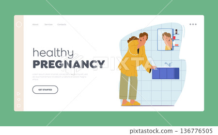 Healthy Pregnancy Landing Page Template. Pregnant Woman Experiencing Nausea and Intense Feeling Of Discomfort Healthy Pregnancy Landing Page Template. Pregnant Woman Experiencing Nausea and Intense Feeling Of Discomfort 136776505