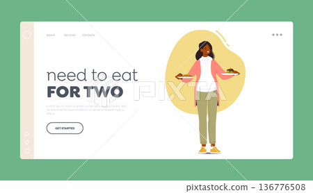 Pregnant Woman Nutrition Landing Page Template. Pregnant Woman Making Choice Between Healthy or Unhealthy Meals 136776508