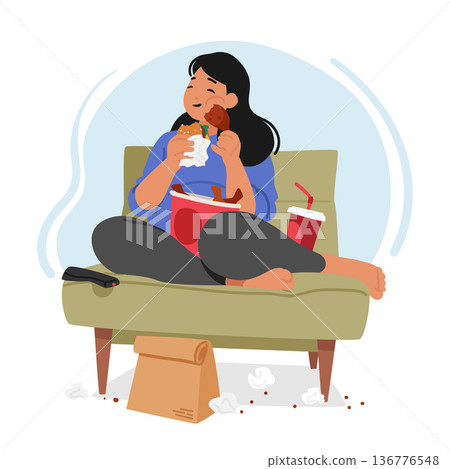 Overweight Woman Is Consumed By Her Obsession With Eating, Can Not Control Her Impulses And Find Balance In Her Life Overweight Woman Is Consumed By Her Obsession With Eating, Can Not Control Her Impulses And Find Balance In Her Life 136776548