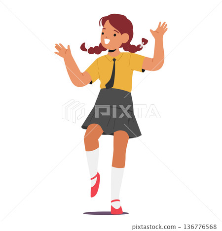 Cheerful School Girl Character Striking A Happy Pose, Radiating Joy And Confidence, Ready To Take On The World 136776568
