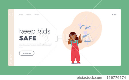 Keep Kids Safe Landing Page Template. Little Girl Character Crying due to Mosquito Bites. Red, Swollen, Itchy Bites Keep Kids Safe Landing Page Template. Little Girl Character Crying due to Mosquito Bites. Red, Swollen, Itchy Bites 136776574