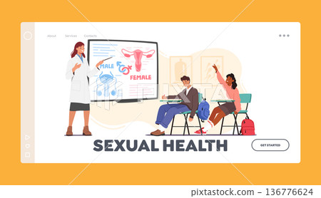 Sexual Health And Education Landing Page Template. Teacher Female Character Stand At Blackboard Explain To Students Sexual Health And Education Landing Page Template. Teacher Female Character Stand At Blackboard Explain To Students 136776624