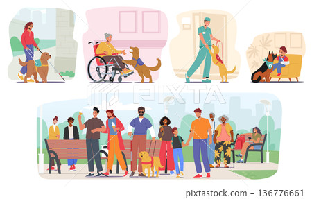 Guide Dogs Offer Support And Independence To Characters With Visual Impairments, Leading Them Through Obstacles 136776661