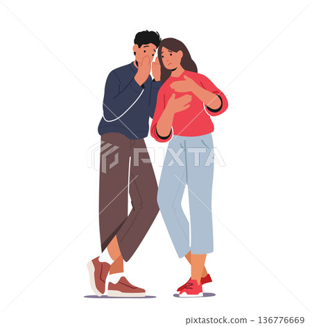 Secret Meetings, Gossip And Confidential Discussions Concept with Whispering Male and Female Character Share Rumors Secret Meetings, Gossip And Confidential Discussions Concept with Whispering Male and Female Character Share Rumors 136776669
