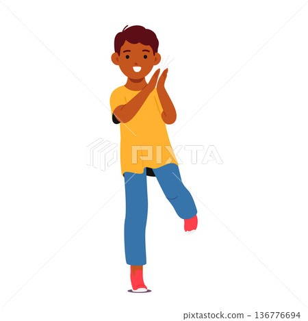 Little Black Boy Clapping. Young Child Joyfully Claps His Tiny Hands, His Face Lit With Delight, Celebrating Happiness Little Black Boy Clapping. Young Child Joyfully Claps His Tiny Hands, His Face Lit With Delight, Celebrating Happiness 136776694