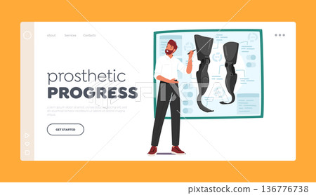 Prosthetic Progress Landing Page Template. Man Explains Leg Prosthesis Options, To Improve Mobility And Quality Of Life 136776738