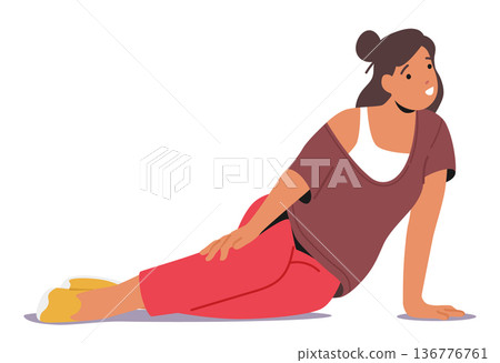 Woman Seated Gracefully On The Floor, Her Posture Serene And Contemplative, Surrounded By An Aura Of Tranquility Woman Seated Gracefully On The Floor, Her Posture Serene And Contemplative, Surrounded By An Aura Of Tranquility 136776761