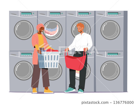 People in Public Launderette Fold Clothes, Share Stories, And Exchange Smiles, Creating A Vibrant Tapestry Of Community People in Public Launderette Fold Clothes, Share Stories, And Exchange Smiles, Creating A Vibrant Tapestry Of Community 136776800