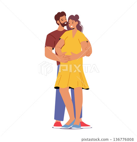 Pregnant Woman And Man Embrace Characters In Loving Hug, Radiating Happiness And Joy Cartoon People Vector Illustration Pregnant Woman And Man Embrace Characters In Loving Hug, Radiating Happiness And Joy Cartoon People Vector Illustration 136776808