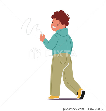 Cute Preschool Elementary School Boy Writing At Blackboard Or Wall With A Piece Of Chalk Isolated On White Background 136776812