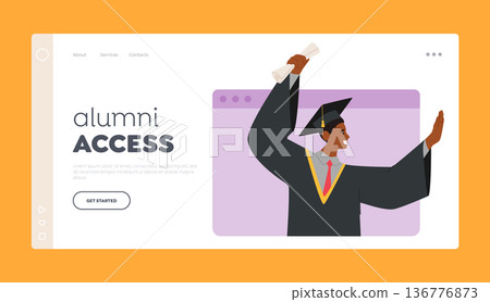 Alumni Access Landing Page Template. Online Graduation Ceremony Featuring African American Boy Bachelor 136776873