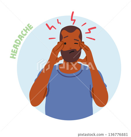 Male Character Suffering Of With Headache Diabetes Symptom. Common Indication Of Diabetes, Cartoon Vector Illustration Male Character Suffering Of With Headache Diabetes Symptom. Common Indication Of Diabetes, Cartoon Vector Illustration 136776881