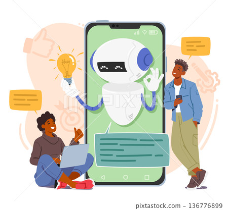 Characters Interact With Chatbot Services Through Smartphone Getting Instant Responses To Their Inquiries 136776899