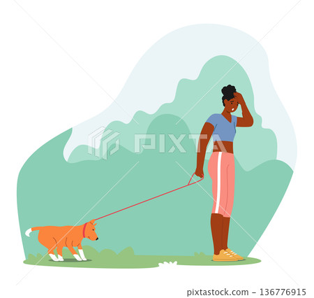 Owner Female Character Pull on Leash Stubborn Dog Reluctant To Go, Displaying Behavioral Issues, Vector Illustration Owner Female Character Pull on Leash Stubborn Dog Reluctant To Go, Displaying Behavioral Issues, Vector Illustration 136776915