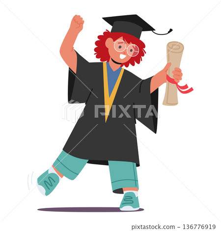 Graduate Kid Celebrates Academic Achievement, Proud Of Hard Work And Dedication Isolated On White Background Graduate Kid Celebrates Academic Achievement, Proud Of Hard Work And Dedication Isolated On White Background 136776919