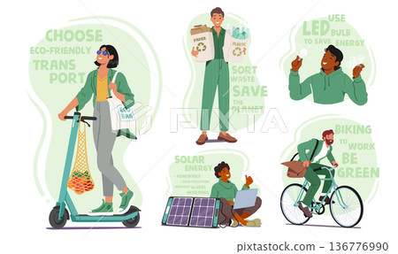 Environmentally Conscious Characters Dedicated To Sustainability, Conservation, And Eco-friendly Practices, Illustration 136776990