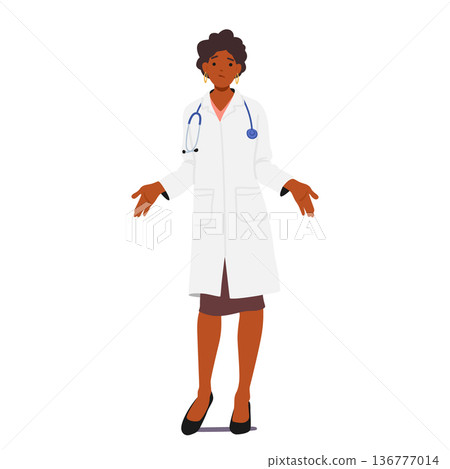Confident And Professional Female Doctor Character Shrugs, Showcasing Her Expertise And Adaptability Confident And Professional Female Doctor Character Shrugs, Showcasing Her Expertise And Adaptability 136777014