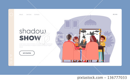 Shadow Show Landing Page Template. Family Characters Fun At Home Shadow Theater. Children Showing Fairy Tale 136777033
