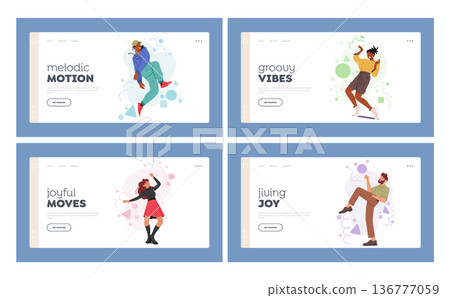 People Strike An Unusual Poses Landing Page Template Set. Characters Defying Norms Of Physicality, Vector Illustration People Strike An Unusual Poses Landing Page Template Set. Characters Defying Norms Of Physicality, Vector Illustration 136777059