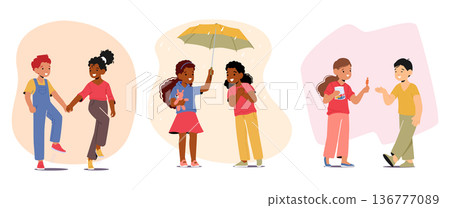 Sharing Sweets or Umbrella, Helping Others, Walk Together, Showing Kindness And Following Rules Children's Good Behavior 136777089