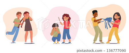 Screaming, Tantrums, Hitting, Defiance Scenes Of Children's Bad Behavior who need Discipline, Communication 136777090