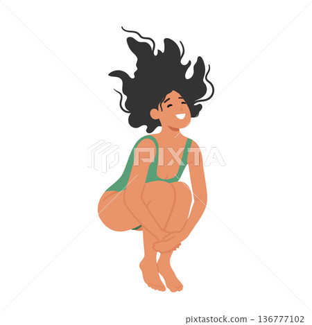 Joyful Woman Leaping In A Swimsuit, Radiating Happiness And Confidence, Capturing The Essence Of Carefree Summer Vibes Joyful Woman Leaping In A Swimsuit, Radiating Happiness And Confidence, Capturing The Essence Of Carefree Summer Vibes 136777102