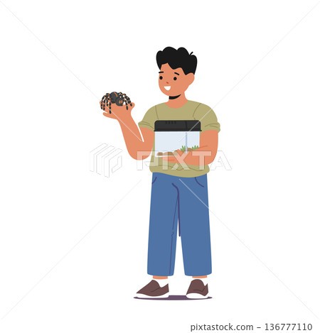 Child Boy Character Joyfully Holding The Unique Companionship Of A Spider Pet, Showcasing Their Fearless Spirit Child Boy Character Joyfully Holding The Unique Companionship Of A Spider Pet, Showcasing Their Fearless Spirit 136777110