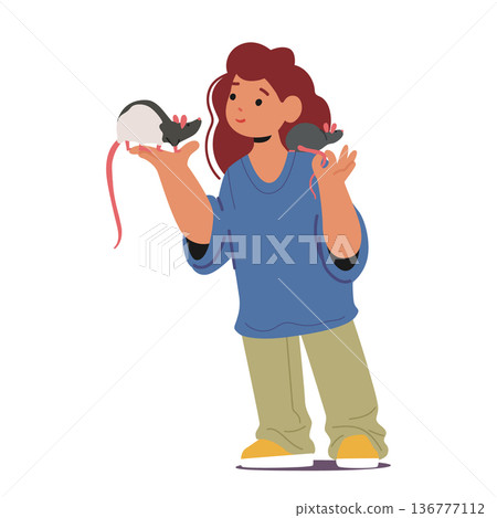 Child Happily Holding Pet Rats, Showcasing Bond Between A Child And Unconventional Companion. Affection 136777112