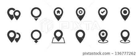 Map Pointer Icon Set. Location Icons. Pixel Perfect Design. Vector illustration Map Pointer Icon Set. Location Icons. Pixel Perfect Design. Vector illustration 136777262