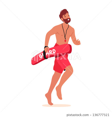 Lifeguard Character Sprints To Aid In Rescue Demonstrating Swift Action And Readiness To Assist In Critical Situations 136777321