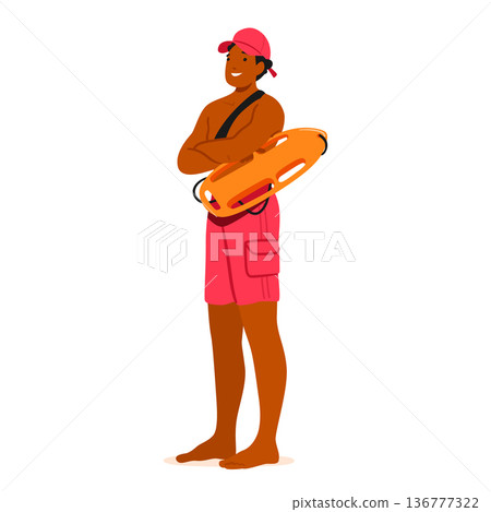 Experienced Lifeguard Male Character Ensuring Safety, Vigilance, And Rescue Expertise. Highly Trained, Skilled In Cpr Experienced Lifeguard Male Character Ensuring Safety, Vigilance, And Rescue Expertise. Highly Trained, Skilled In Cpr 136777322
