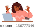 Frustrated Black Woman Character Expressing Anger While Using Her Laptop, Portraying A Mix Of Annoyance And Agitation 136777349