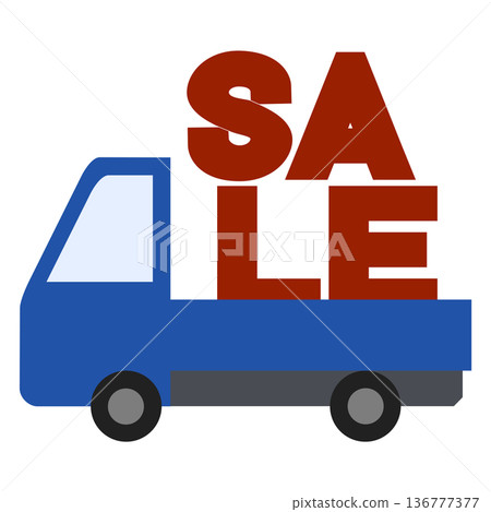 卡車插圖,裝載平台上印有“SALE”字樣 卡車插圖,裝載平台上印有“SALE”字樣 136777377
