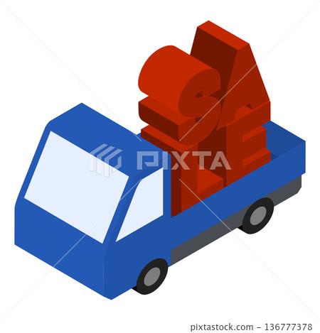 一輛卡車運載三維立體「SALE」標誌的3D插圖 一輛卡車運載三維立體「SALE」標誌的3D插圖 136777378