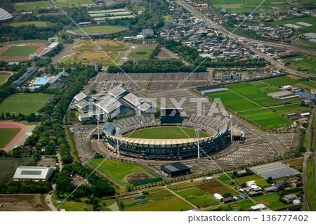 Aerial view of a baseball field in Miyazaki Aerial view of a baseball field in Miyazaki 136777402
