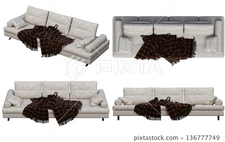 sofa isolate on a transparent background, interior furniture, 3D illustration, cg render 136777749