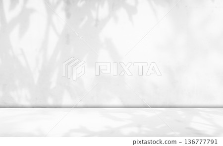 Background Floor Shadow Wall Kitchen Concrete White Texture Light Texture Abstract Mockup Product Marble Room Studio Display Plant Cement Minimal Shelft Bar Silhouette Leaves Backdrop Vintage. 136777791