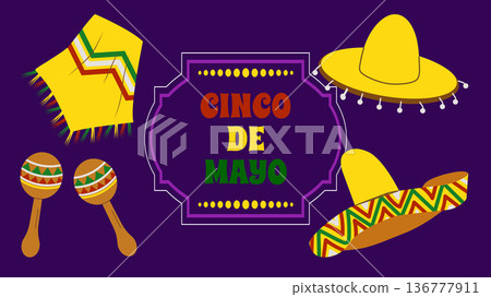 Cinco de Mayo holiday Festive Fiesta Parade. For ads web design marketing visuals. Vector illustration. 136777911
