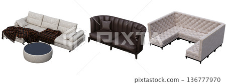 sofa isolate on a transparent background, interior furniture, 3D illustration, cg render 136777970