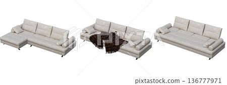 sofa isolate on a transparent background, interior furniture, 3D illustration, cg render 136777971