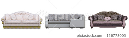 sofa isolate on a transparent background, interior furniture, 3D illustration, cg render sofa isolate on a transparent background, interior furniture, 3D illustration, cg render 136778003