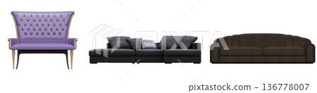 sofa isolate on a transparent background, interior furniture, 3D illustration, cg render 136778007