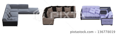 sofa isolate on a transparent background, interior furniture, 3D illustration, cg render 136778019