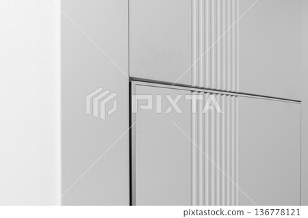 Macro Shot of Modern Grey Panel with Vertical Grooves Macro Shot of Modern Grey Panel with Vertical Grooves 136778121
