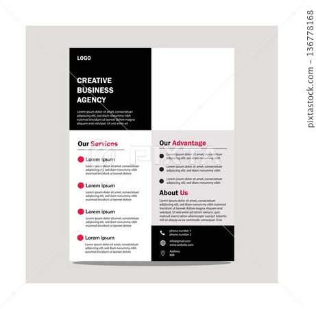 Creative business agency brochure template design with modern layout and placeholder text and icons isolated on transparent background Creative business agency brochure template design with modern layout and placeholder text and icons isolated on transparent background 136778168