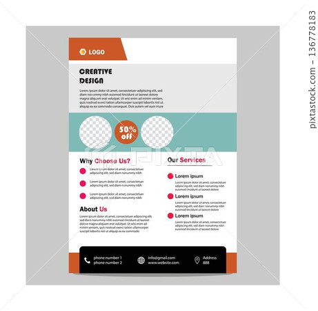 Creative business flyer template design with orange and teal accents isolated on transparent background Creative business flyer template design with orange and teal accents isolated on transparent background 136778183
