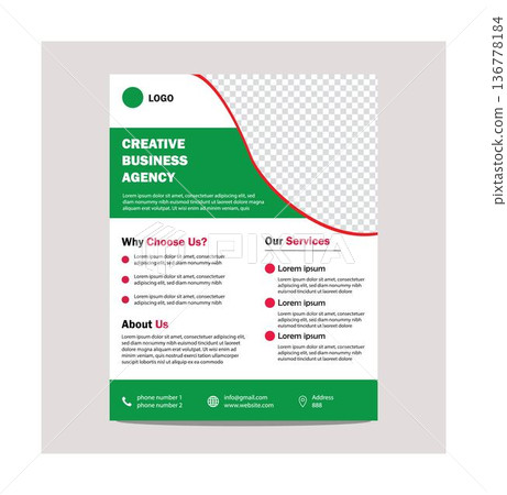 Creative business agency brochure template with green and white design and placeholder text and contact information isolated on transparent background Creative business agency brochure template with green and white design and placeholder text and contact information isolated on transparent background 136778184