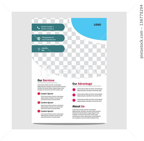 Corporate business flyer template with contact details and services overview isolated on transparent background Corporate business flyer template with contact details and services overview isolated on transparent background 136778204