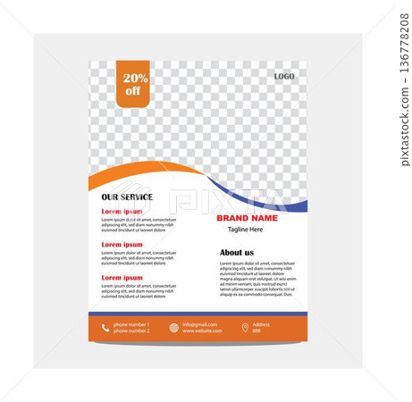 Modern business flyer template design with orange blue and white colors isolated on transparent background Modern business flyer template design with orange blue and white colors isolated on transparent background 136778208
